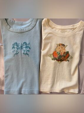 PacSun Cherub Graphic Tank Tops - Light Blue & Cream